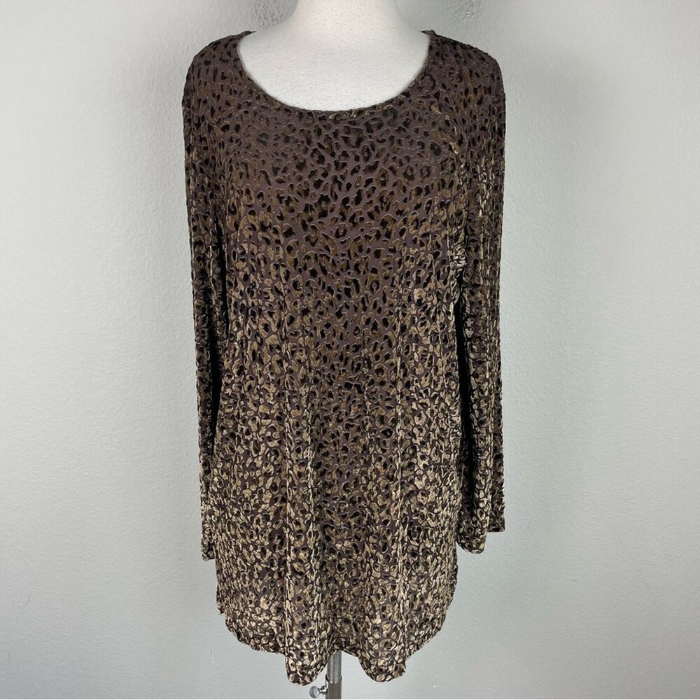 Chico's Brown Leopard Burnout Long Sleeve Semi Sheer Top 3 - Picture 2 of 8